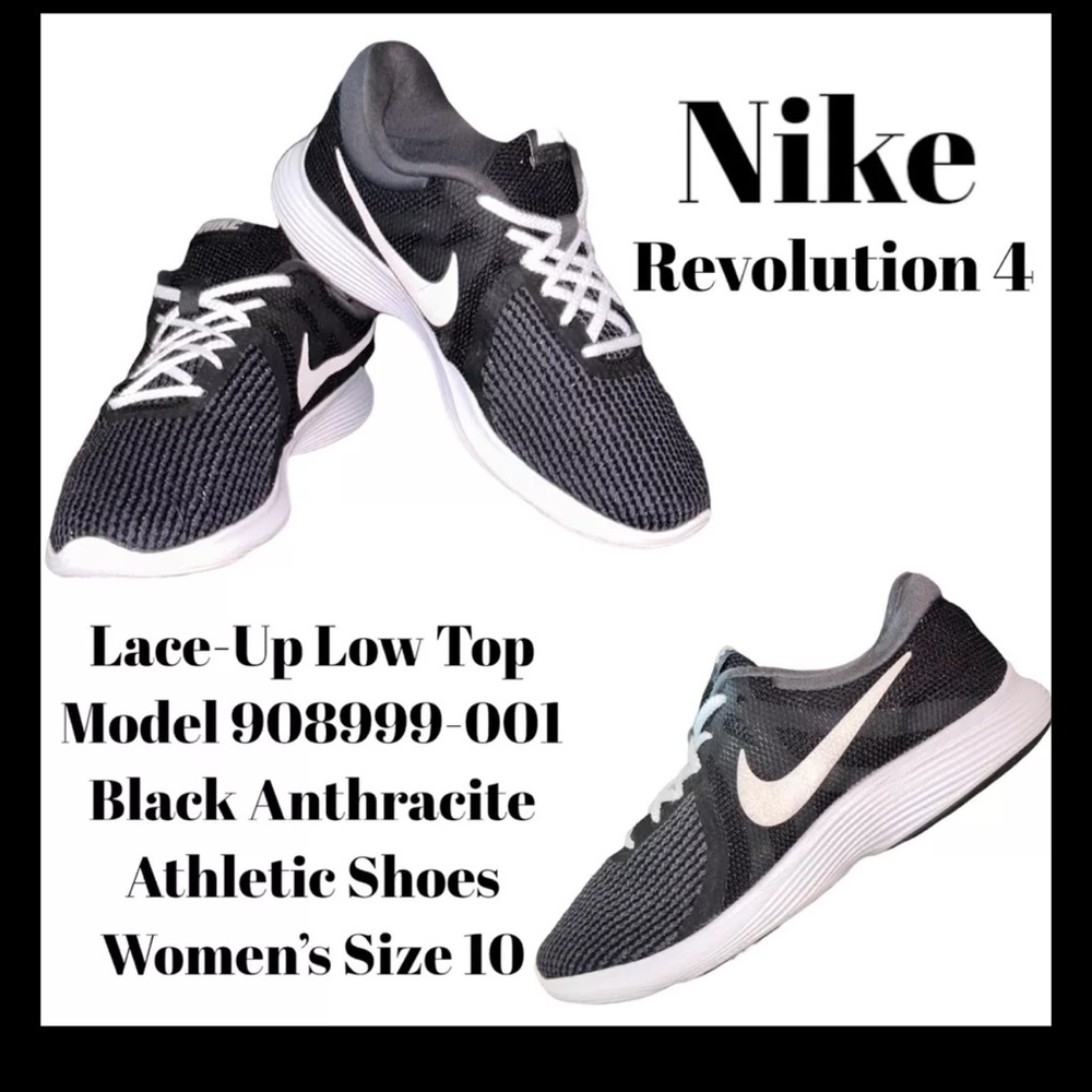 Nike Revolution 4 908999-001 Low Top Lace Up Black/White Athletic Shoes Women 10